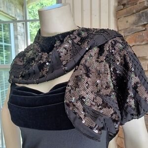 BCBG Black Sunburst Starlet Beaded Cape Capelet Shawl NWT